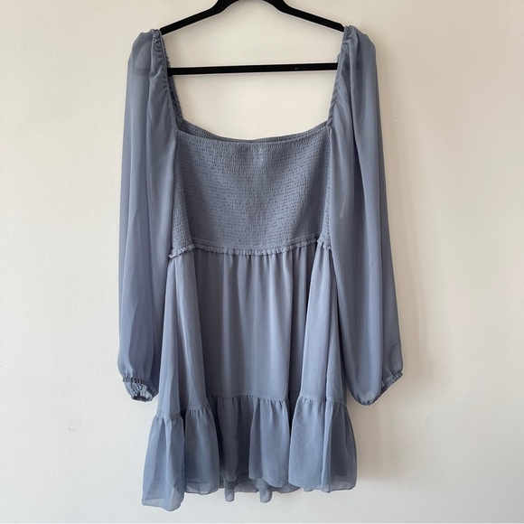 ❌SOLD❌ Aritzia Wilfred Tempest Dress Tiered chiffon mini dress Blue size XL - Picture 3 of 10